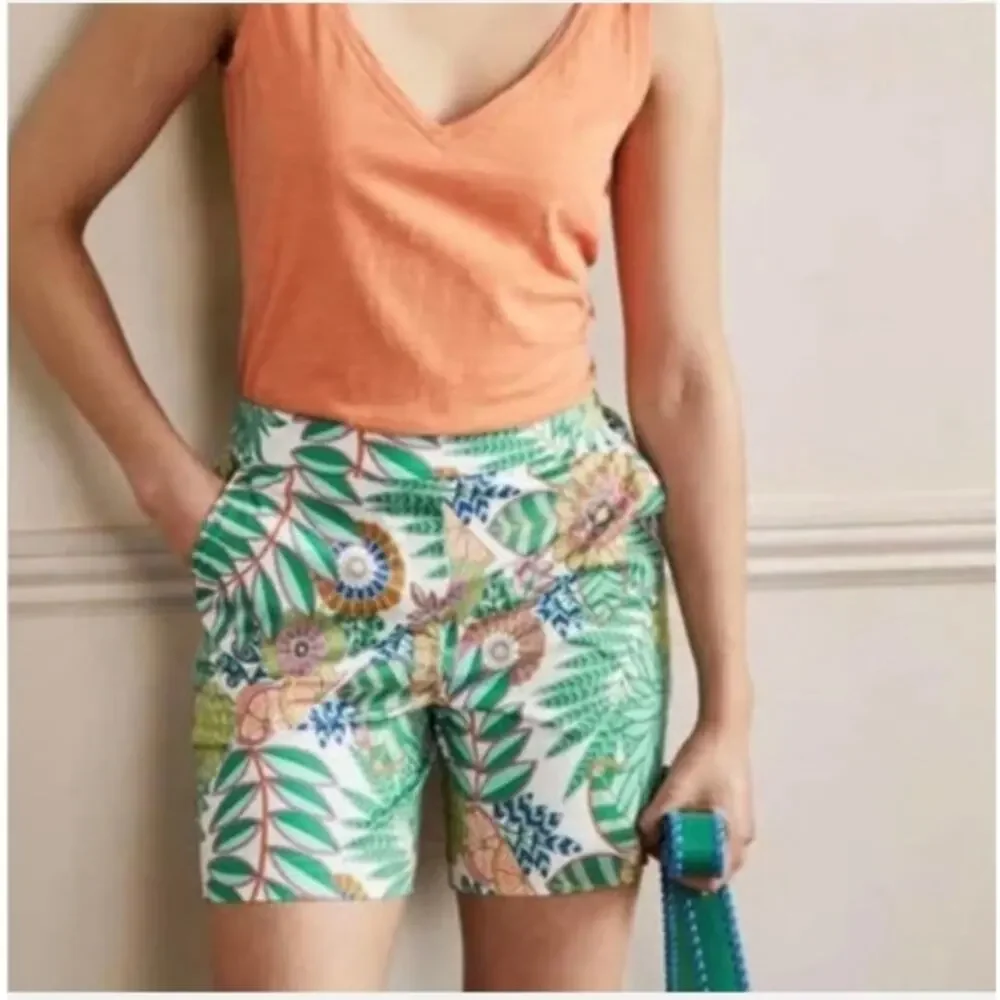Boden Danby Tropical Fruit Shorts 10 Flat Front Vacation Pull On Pockets Cotton